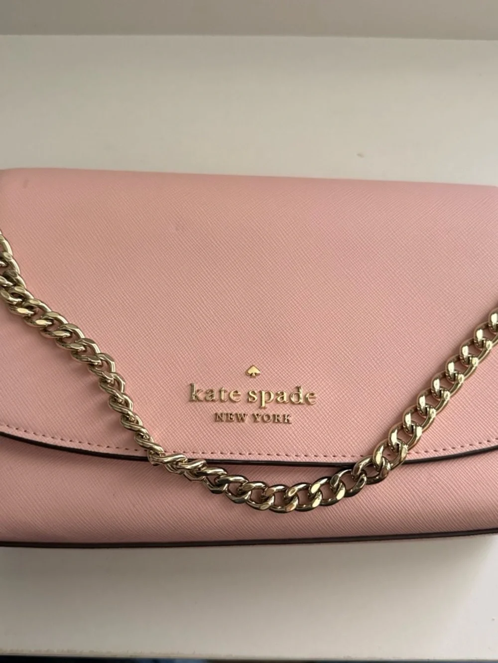 kate spade pink crossbody with gold chain